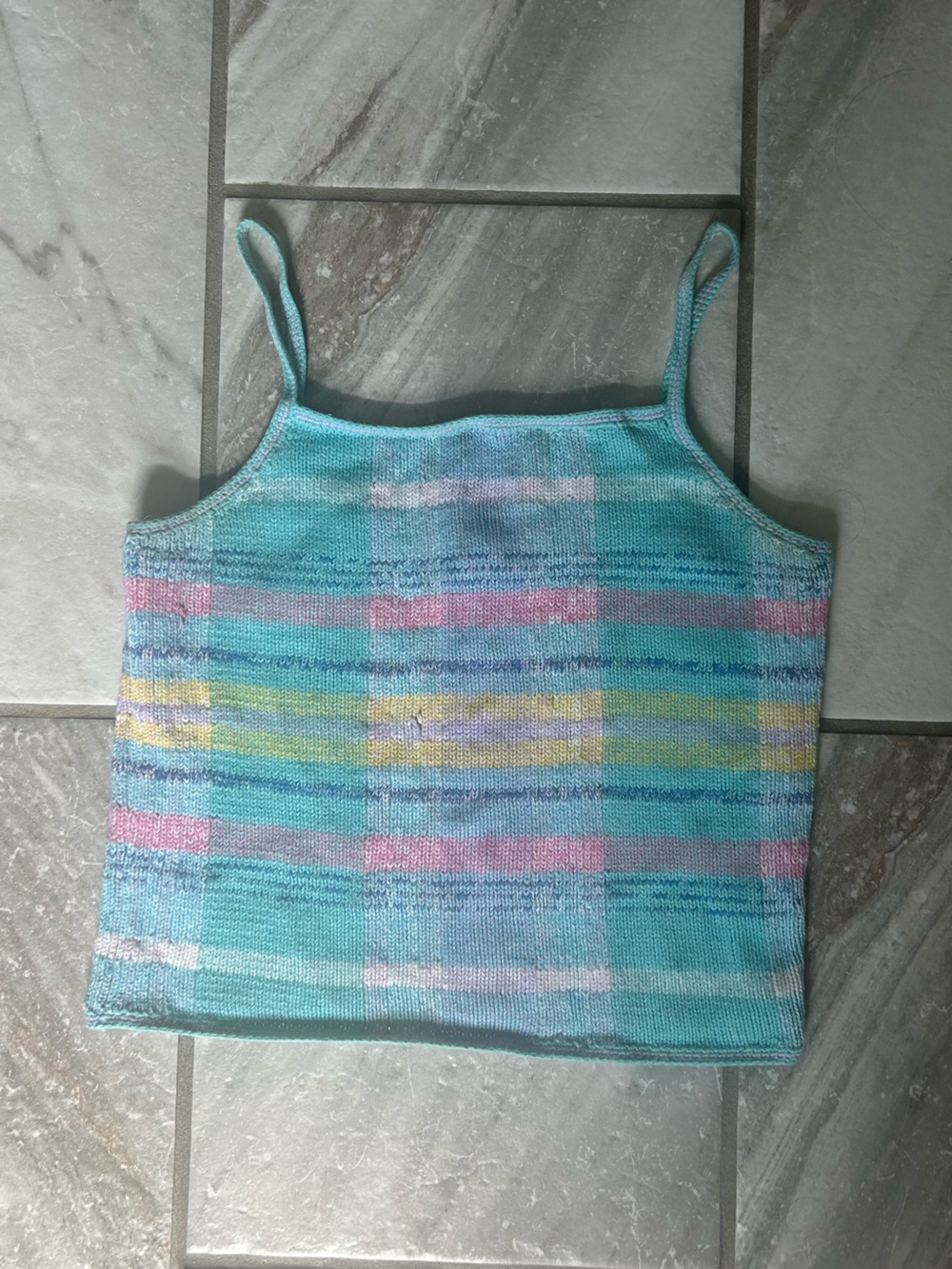 VTG Ralph Lauren Pastel Plaid Cotton Knit Camisole Tank Top M